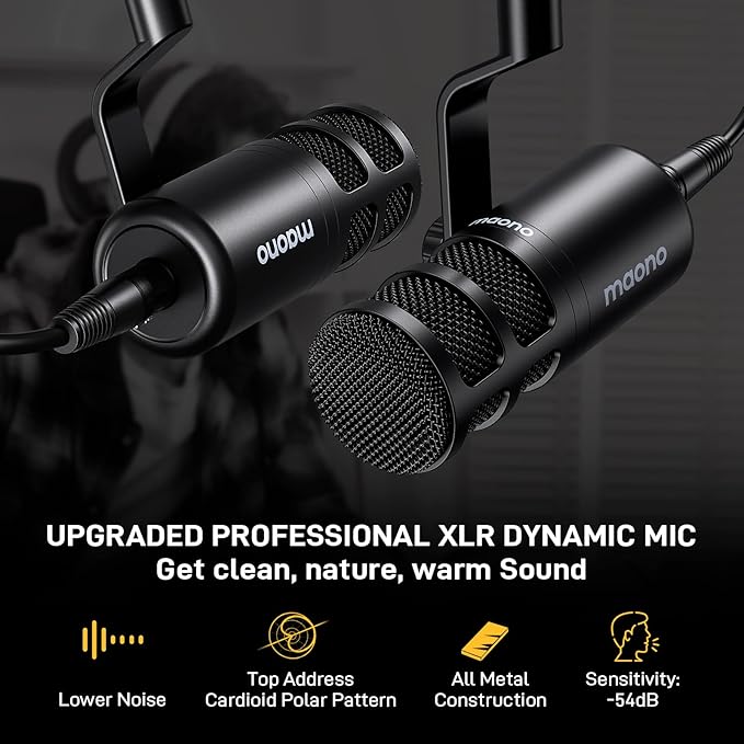 MAONO Podcast Equipment Bundle for 2: Audio Interface Mixer with 2 XLR Dynamic Mic Noise Reduction Podcast Streaming MaonoCaster E2 Gen2C