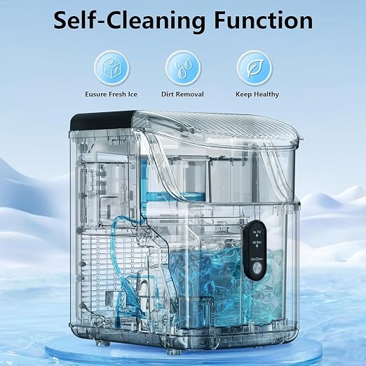 Antarctic Star Nugget Ice Maker Countertop, Chewable Nugget Ice Machine with Automatic Cleaning, Fast Ice Making 34Lbs/24H, One Click Operation for Party/Home/Bar/RV(Black)