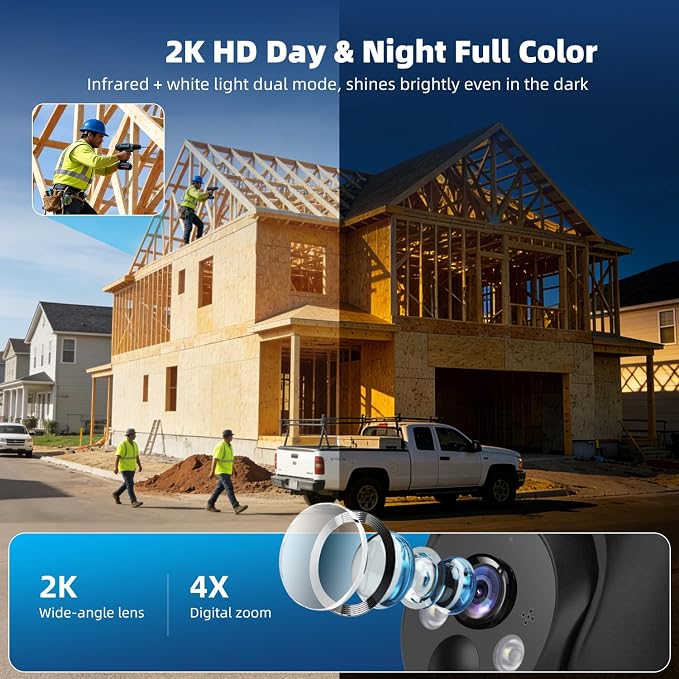 4G LTE Cellular Security Cameras Solar Powered No WiFi Security Camera Outdoor Wireless Built-in SIM Card 2K Color Night Vision 360° View Motion Detection 2-Way Audio 1 Pack