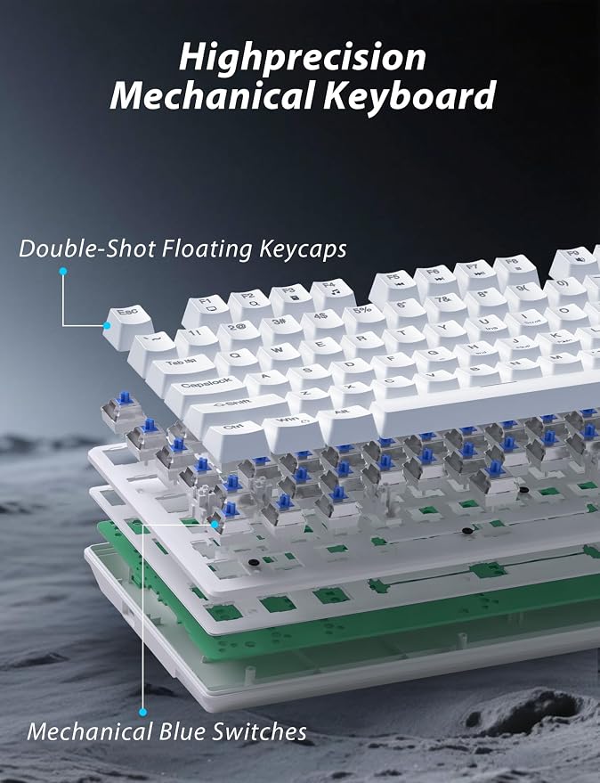 Wireless Mechanical Keyboard and Mouse Combo, 98-Key Gaming Keyboard with RGB Backlit, Tri-Mode BT5.0/2.4G/USB-C, 4000mAh Battery, 3200 DPI Gaming Mouse with Mouse Pad for PC, Laptop, Tablet(White)