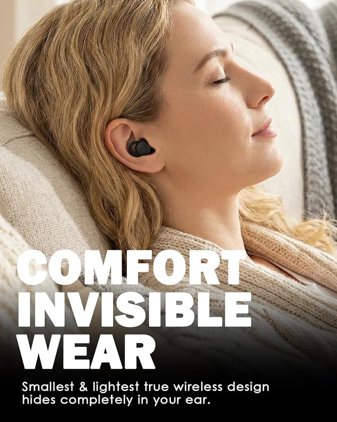 Smallest Invisible Sleep Earbuds Comfortable Noise Blocking Wireless Headphones for Sleeping Bluetooth Flat Ear Buds for Side Sleepers,Tiny Hidden Buds for Work Sports (Black)