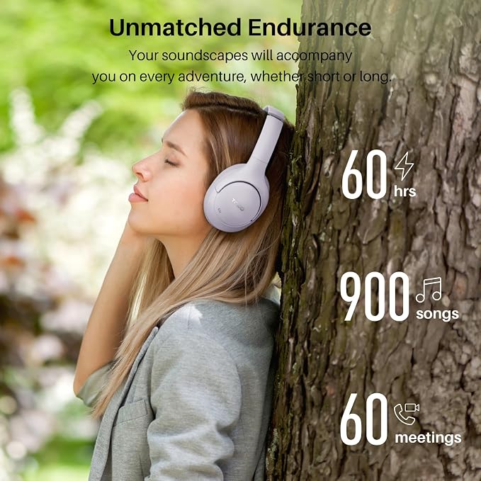 TOZO Hybrid Active Noise Cancelling Headphones, Wireless Over Ear Bluetooth Headset, 60H Playtime, Hi-Res Audio Custom EQ via App Deep Bass Comfort Fit Ear Cups, for Home Office Travel Purple