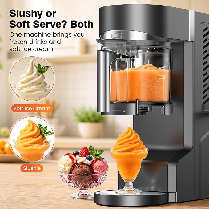 Slushie Machine, Ice Cream Maker, Slushy Machine for Home and Families, No ice needed with Rapid Chill & Temperature Control, Multi-function for Margarita, Frappé, Easy to Clean, Grey