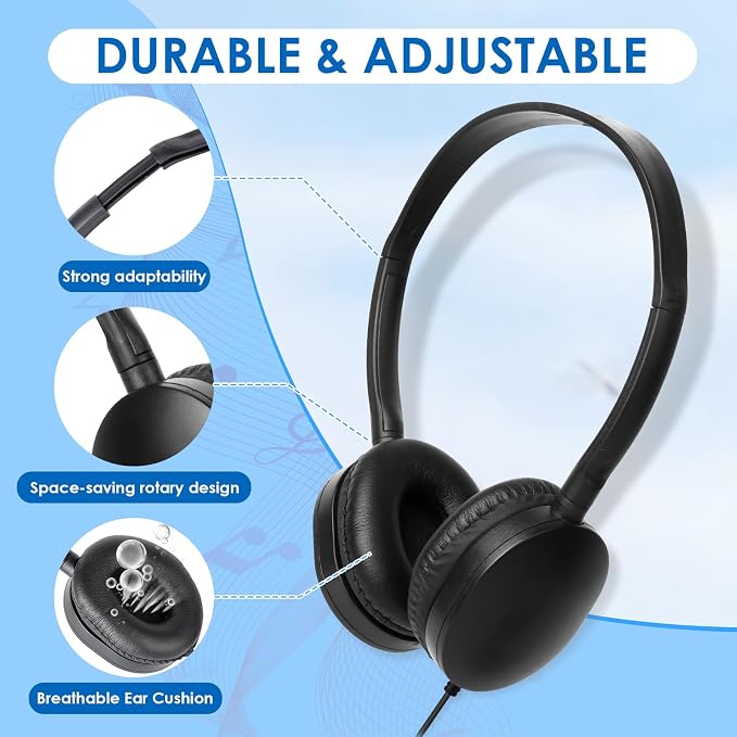 20 Pack Classroom Bulk Kids Headphones for School Classroom Students Kids Children Teen and Adults (Black)