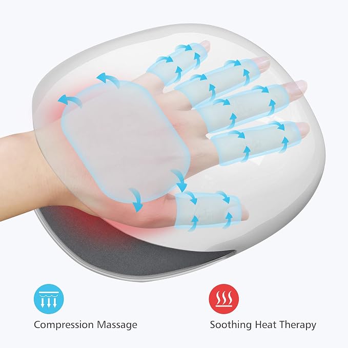 COMFIER Wireless Hand Massager with Heat -3 Levels Compression & Heating, Electric Scalp Massager, Head Massager with 4 Soft Silicone Massage Heads, Portable Hair Massager for Hair Growth