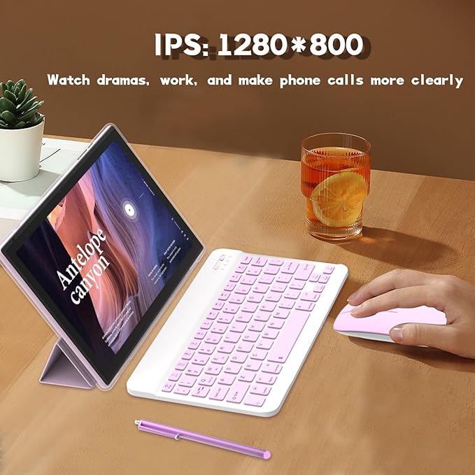 Tablet 2 in 1 Tablets 10 inch Android 15 Tablet Set with Keyboard Case Mouse Stylus Pen, 8GB+32GB Tablets 10.1" HD Touch Screen Tab, 2MP+8MP Dual Camera 6000mAh battery WiFi6 Bluetooth Tableta PC Pink
