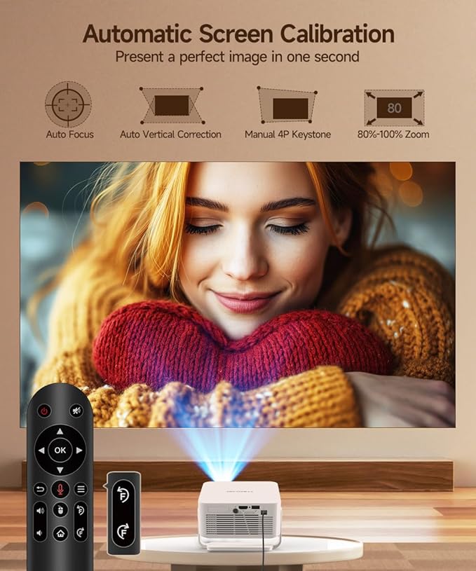 2026 Smart Projector 4K & 8K Support, Portable Projector with WiFi 6 and Bluetooth 5.4, Auto Focus & Vertical Keystone, 180°Rotatable, Mini Proyector for Outdoor Home HY300Max