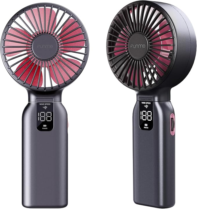 Funme Portable Handheld Fan, 10000mAh Rechargeable Personal Fan with 1-100 Speed Scroll Wheel Control, 46H Max Cooling, Boost Mode, LED Display, Metal Body, Foldable Desk Fan for Travel Outdoor, Blue
