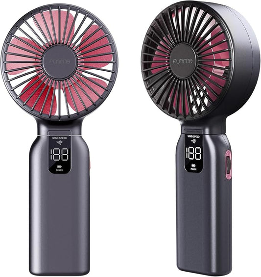 Funme Portable Handheld Fan, 10000mAh Rechargeable Personal Fan with 1-100 Speed Scroll Wheel Control, 46H Max Cooling, Boost Mode, LED Display, Metal Body, Foldable Desk Fan for Travel Outdoor, Blue