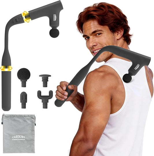 3-in-1 Massage Gun, Deep Tissue Percussion Massager with Extended Handle for Back Pain Relief, Portable for Gym/Office/Home, FSA-HSA Eligible