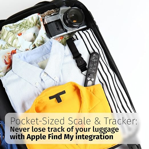 Slide Innovations Digital Luggage Scale with Apple Find My (iOS), Portable Suitcase Weight Scale & Tracker, LED Display Travel Baggage Scale up to 110 lb / 50 kg, Lightweight Airline Travel Accessory