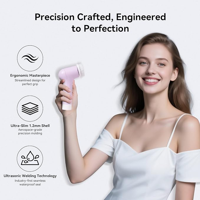 Electric Facial Cleansing Brush,Rechargeable Face Wash Machine,Bristle & Silicone Face Scrubber exfoliator,3 Dual-Ring Rotating Speeds,Waterproof, Exfoliating & Massage,for Women & Men Skincare