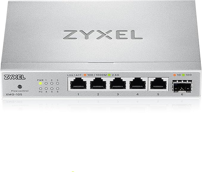 Zyxel 5 Port Network Switch | 2.5Gb Multi Gigabit Switch | Unmanaged | 5X 2.5G, 1x 10G SFP+ | Plug and Play Easy Installation | Fanless | Desktop Ethernet Splitter | TAA Compliant | XMG-105