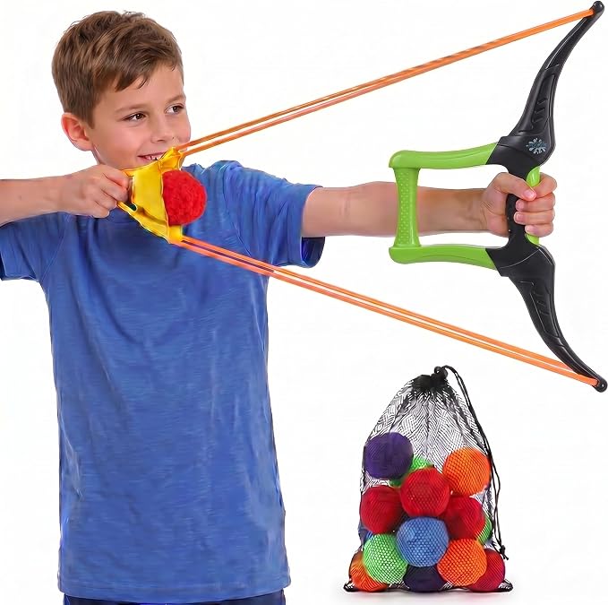 Reusable Water Balloons Set with 1 Bow Launchers - 12 Soft Cotton Water Balls (2.36in, Ages3+) and Mesh Storage Bag, Outdoor Water Toys for Kids and Adults, Summer Pool Beach Backyard Water Game-BLack