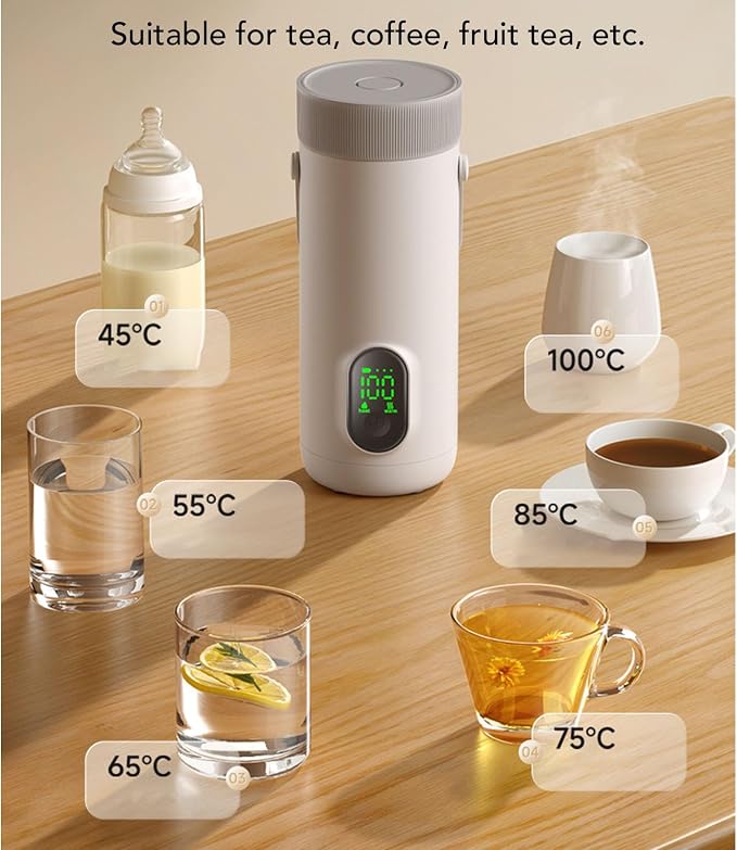 Dpofirs Portable Electric Kettle, 350ML Tea Coffee Hot Water Boiler, 27000mAh USB Rechargeable, Fast Boiling, Temperature Controls, for Camping Travel (US Plug)