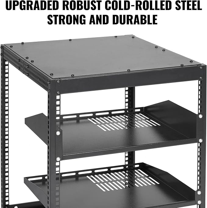 VEVOR 12U Open Frame Server Rack, 23-40 in Adjustable Depth, Free Standing or Wall Mount Network Server Rack, 4 Post AV Rack with Casters, Holds All Your Networking IT Equipment AV Gear Router Modem