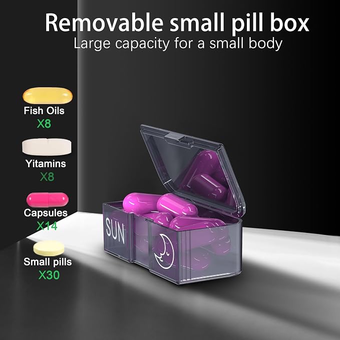 Pill Organizer 7 Day AM PM, Discreet 2 Times a Day Weekly Pill Box with Double Protection Shell, Large Capacity Portable Vitamin Case for Travel Meds & Medicine Organizer (White)