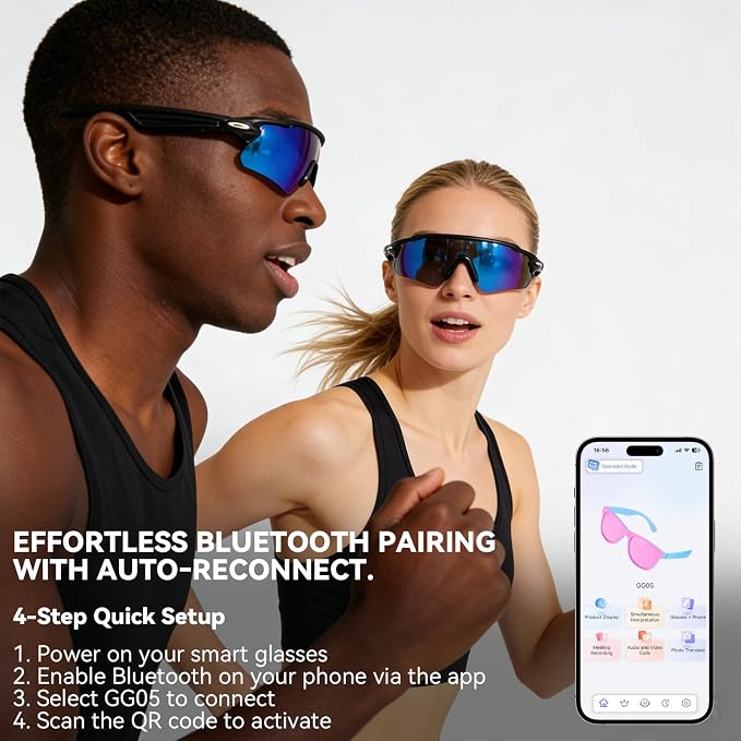Bluetooth Smart Sunglasses for Men Women, Open-Ear Speaker Glasses with Touch Control, UV400 Polarized Lens, 5-6H Playtime for Outdoor Sports,Black and Blue