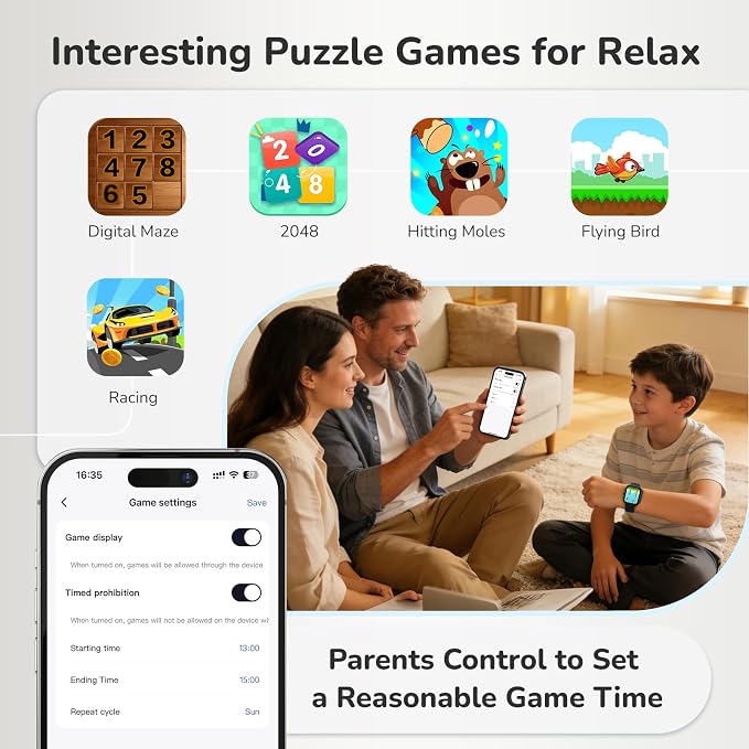 Smart Watch Kids，Fitness Watch for Kids with Health Monitor, Activities Track & Drinking/Rest/Homework Reminder, IP68 Waterproof Smartwatch with Puzzle Games, Boys Gift for Birthday, School-Black