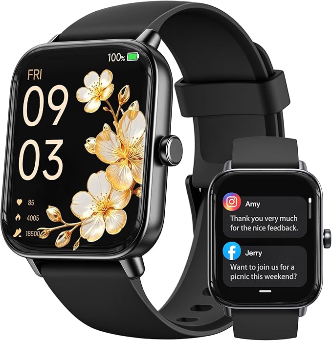 Smart Watch for Men,1.85 inch AMOLED Touchscreen for Android & iPhone Alexa Built-in Bluetooth Calls,Fitness Watch 110+ Sport Modes Heart Rate/Sp02/Sleep/Calories Monitor IP68 Waterproof(Black, 1.85)