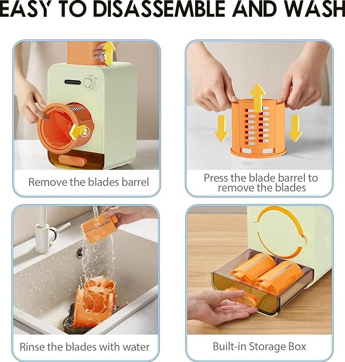 Electric Cheese Grater with 3 Set Blades, Automatic Efficient Slicer & Grater & Shredder for Carrot, Potato, Cabbage & More Vegetables/Salad/Cheese, 4" Large Feed Tube, Built-in Blade Storage Box