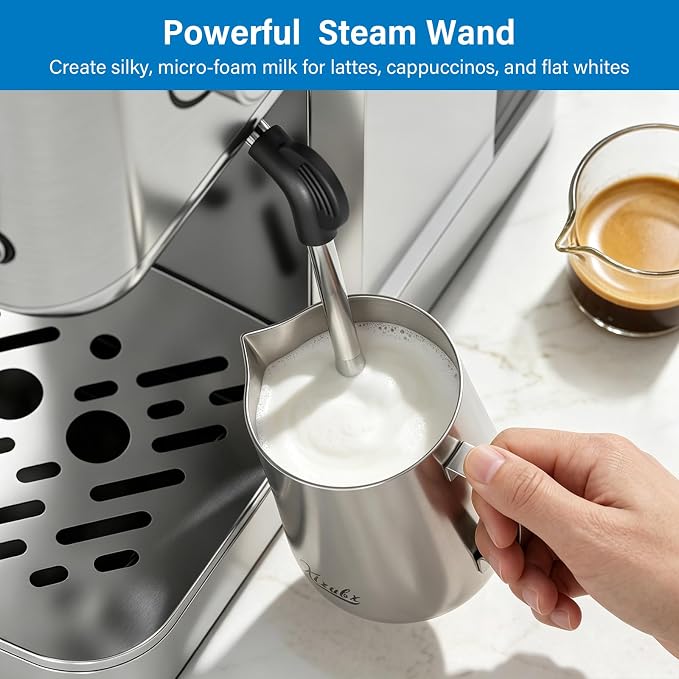 XIXUBX 20 Bar Espresso & Cold Brew Coffee Maker with Milk Frother, 42oz Removable Tank, Stainless Steel, Perfect for Cappuccino, Latte, Home & Office, Brushed Silver