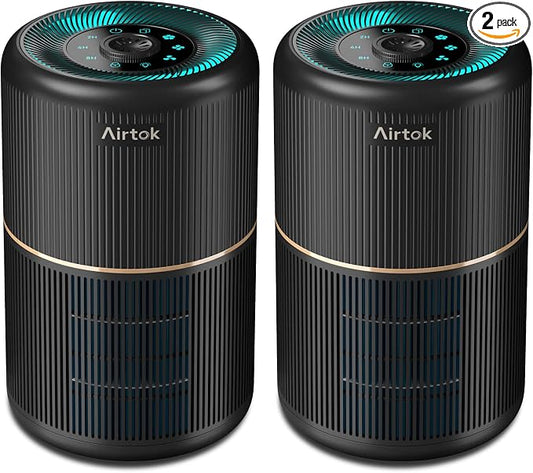 AIRTOK 2 Pack Air Purifier for Home Bedroom, Office Desktop Air Cleaners with 12pcs Fragrance Sponge, H13 HEPA Filter, 4 Stage Filtration up to 376 sqft Black Available for California