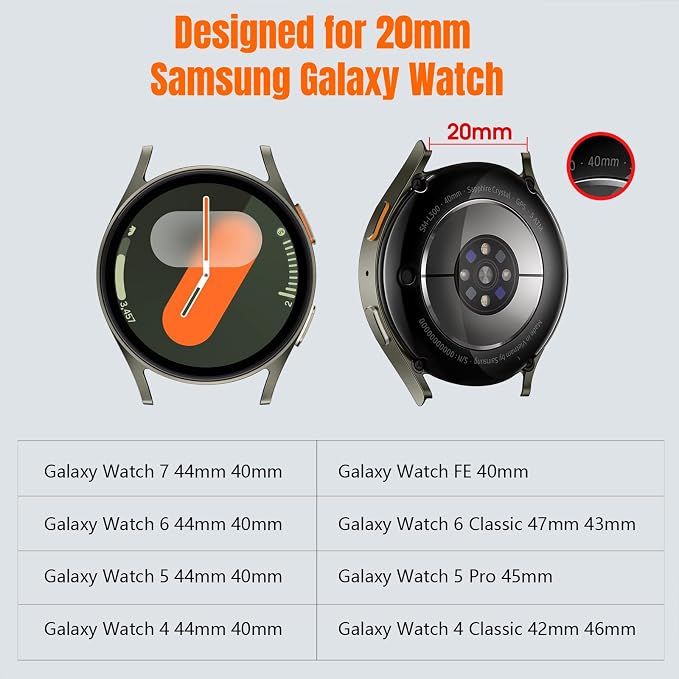 Bandletic No Gap Magnetic Band Compatible with Samsung Galaxy Watch 7 6 5 4 FE 40mm 44mm/for Galaxy Watch 6 4 Classic 43mm 47mm 42mm 46mm/Watch 5 Pro 45mm, 20mm Soft Silicone Watch Bands for Men Women