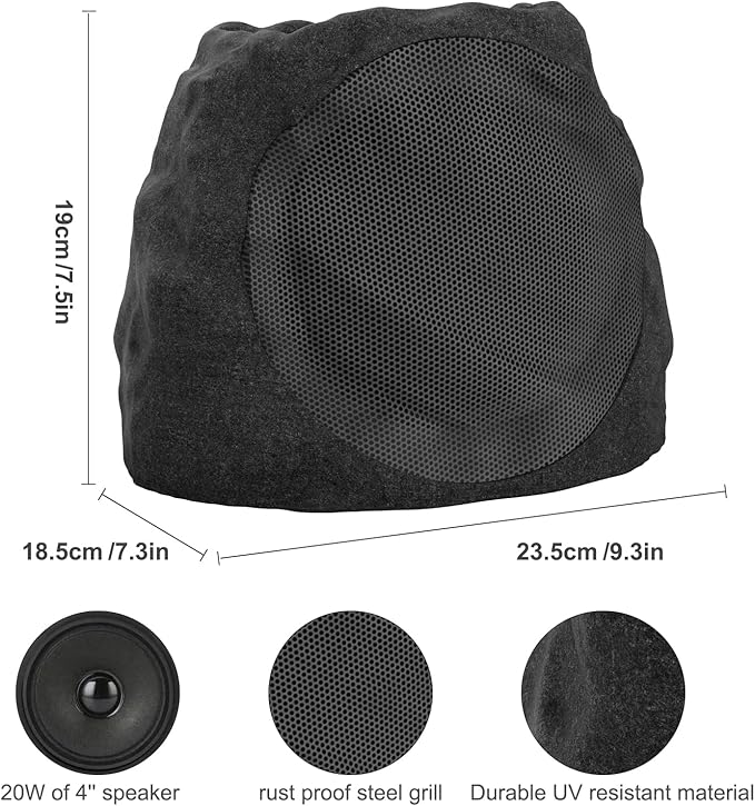 Outdoor Speakers Solar Powered & USB-C Rechargeable, Rock Speakers TWS Pairing Wireless Outdoor Speaker Bluetooth 5.4, LED Light Show, Waterproof, ideal for Backyard BBQ, Garden, Poolside (2-Pc,Black)