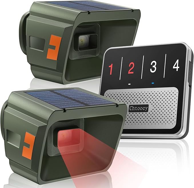 Solar Driveway Alarm Wireless Outdoor 1/2 Mile Range - Customizable Alarm Tones Weatherproof for Driveway Gate, 3 Sensitivity Motion Sensor & Detector Alert for Outdoor/Indoor Property