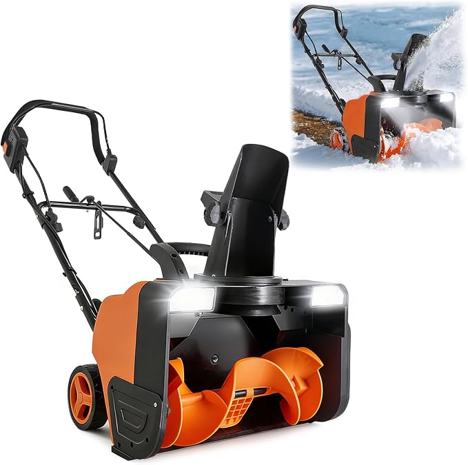 VEVOR Corded Electric Snow Blower, 20 inch 15A Snow Thrower with Dual LED Headlights & 180° Rotating Chute, 25FT Throwing Distance, 12" Depth Clearing, Walk-Behind Snowblower for Driveway Sidewalk
