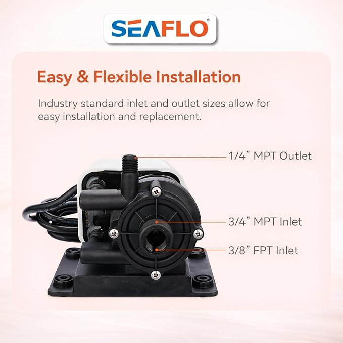 SEAFLO 250 GPH Marine Air Conditioning Pump 115V, 5 GPM Magnetic Drive Circulation Pump, 13 ft Head, Continuous Duty HVAC Pump for AC Systems up to 10,000 BTU, 4-Year Warranty