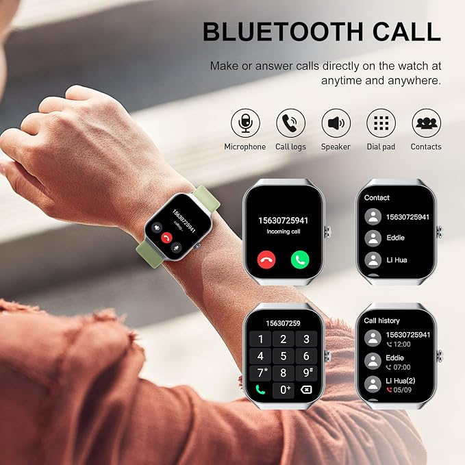 Smart Watch for Men Women (Answer/Make Call), 1.96" HD Smartwatch with Heart Rate/Sleep Monitor/Pedometer/Calories, 113+ Sports Fitness Watch, IP68 Waterproof Activity Tracker for Android iOS-Green