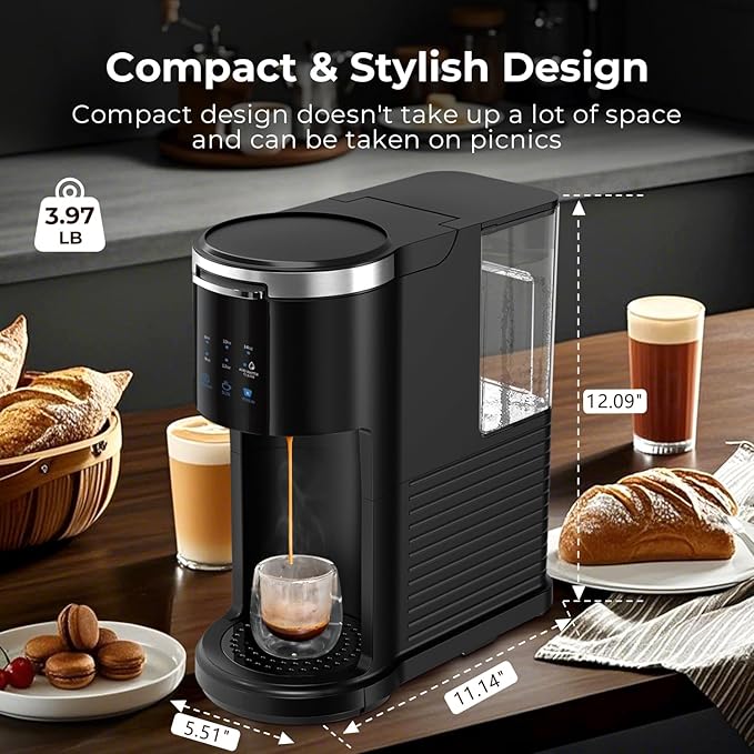 Single Serve Coffee Maker 2 in 1 Coffee Machine with Ground Coffee & Pods Coffee, 6 to 14 Oz Brew Sizes,Mini One Cup Coffee Maker 40oz Water Tank,Auto Cleaning & Shut Off, Black