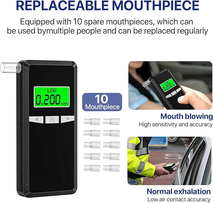 Breathalyzer,2026 Upgraded Alcohol Tester with Blue LCD Digital Display,Portable Alcohol Tester for Home or Party Use with 10 Mouthpieces