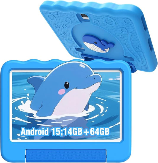 Kids Tablet 10'' Android 15 Tablet for Kids 14(6+8)GB 64GB Octa-Core CPU, Toddler Tablets with Lots of Offline Content Parental Control, Tablets for Toddlers with Case Youtube WiFi 6 2MP 5MP Camera