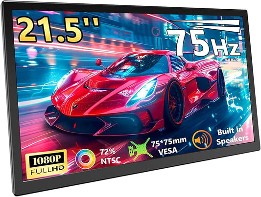 21.5 Inch Large Portable Second Monitor FHD 1080P 75Hz, USB-C HDMI External Screen for Desktop Laptop Office Gaming, VESA Mount Supported
