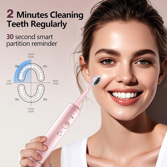 Sonic Electric Toothbrush with Light 4 Brush Heads for Adults and Kids, One Charge for 60 Days, Wireless Fast Charge, 3 Modes, Electric Toothbrushes（Pink）