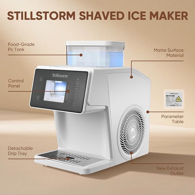 Stillstorm Shaved Ice Machine Snow Cone Maker No Ice Needed，Snowflake Machine with RapidChill Technology, Auto-Clean SUS304, Adjustable Speed Snowflake Maker for Home, Party, Bar...