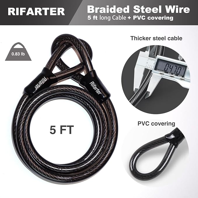 Bike Locks Heavy Duty Anti Theft, 18mm Bike Lock U Lock Combination with 5Ft Steel Cable, 4-Digit Resettable Combo Bike U Lock with Mounting Bracket for Bicycles, Scooter, Moped, Ebikes