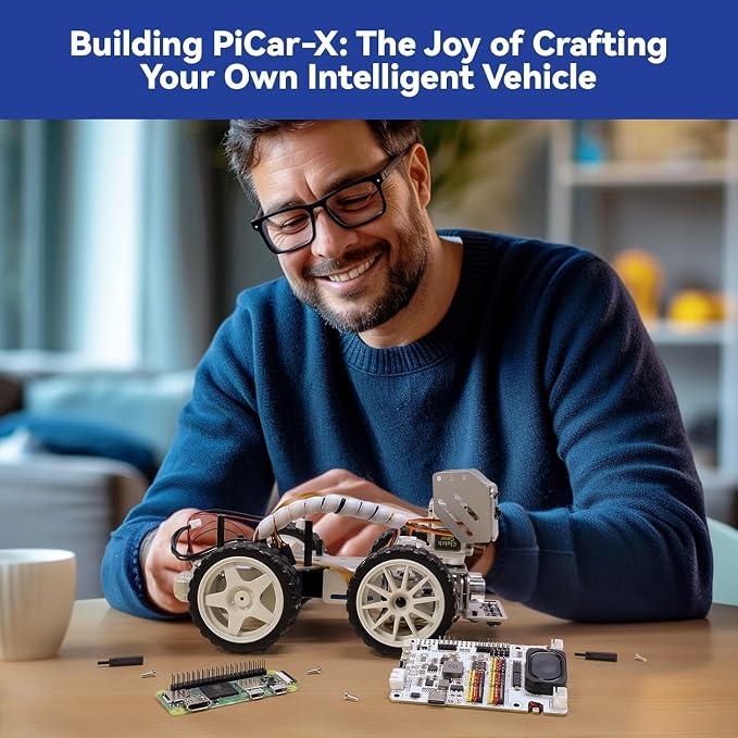 SunFounder PiCar-X AI Video Robot Car Kit with Raspberry Pi Zero 2 W+32G TF Card, ChatGPT-4o Enabled with Video Recognition, Python, Scratch, Camera, Mic