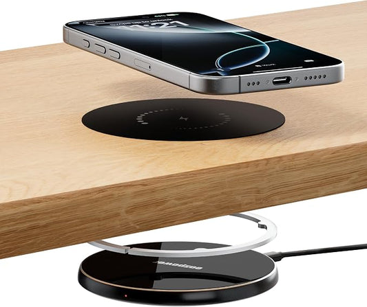Eazpower Invisible Wireless Charger, 0-30mm Under Desk Wireless Charger, Dual Uses On or Hidden Under Table Charging Pad for Nightstand for iPhone 17/17 Pro/17 Pro Max/17 Air/16/15/14/Samsung Phone