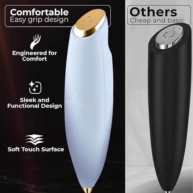 Zulay Kitchen Powerful Milk Frother Wand With Duracell Batteries - Ultra Fast Handheld Drink Mixer - Electric Whisk Foam Maker for Coffee, Lattes, Cappuccino & Matcha - Triple Whisk - Noble Lavender