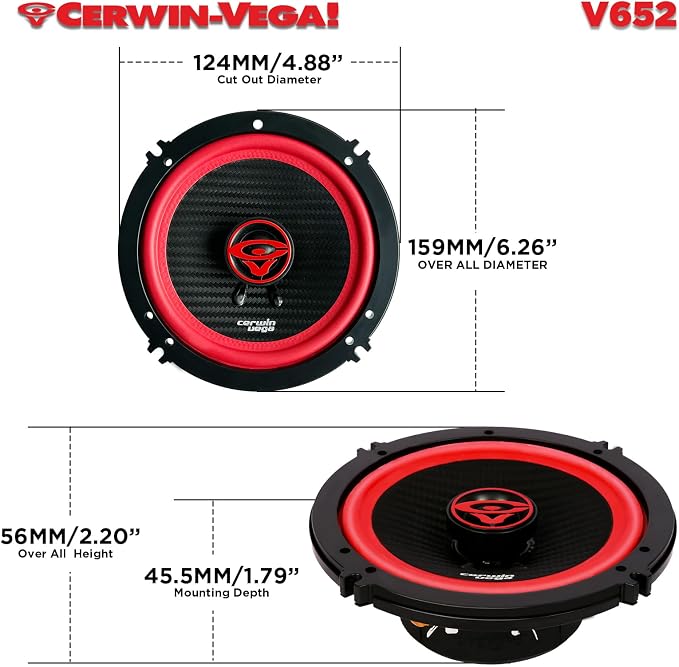 CERWIN-VEGA! V652 Vega 2-Way 6.5 Inch 360 Watts 2 Ohm Coaxial Full Range Speakers