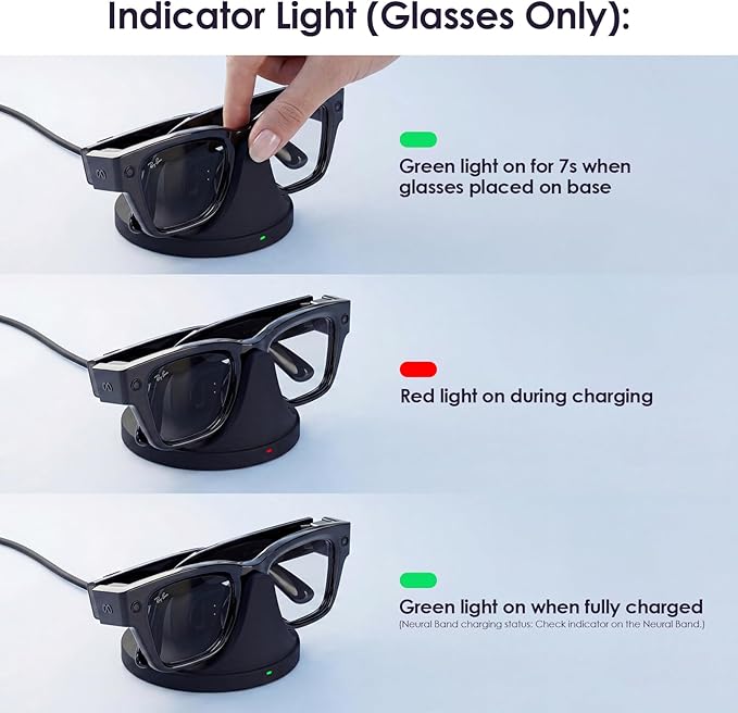 2-in-1 Charging Dock Compatible with Ray Ban Meta Display Smart Glasses & Neural Band, Magnetic Fast Charger for RayBan Meta Display Glasses Accessories