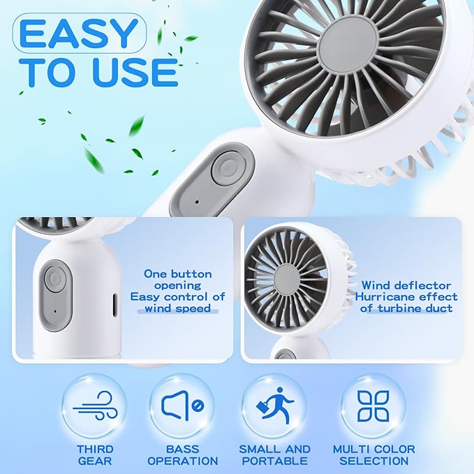 Rossesay 6 Pcs Mini Portable Fan Bulk Cute Handheld Lightweight Small Little Personal Hand Eyelash Fan 3 Speeds USB Rechargeable for Women Men Indoor Outdoor Makeup Travel (White)