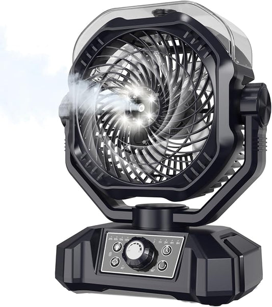 Portable Rechargeable Misting Fan with 12oz Water Tank, Auto Oscillating, Remote, Timer, Light, 8 Speeds, 9-Inch, 20000mAh 120H Battery Powered Mist Fan for Camping, Travel, Worksite, Poweroutage