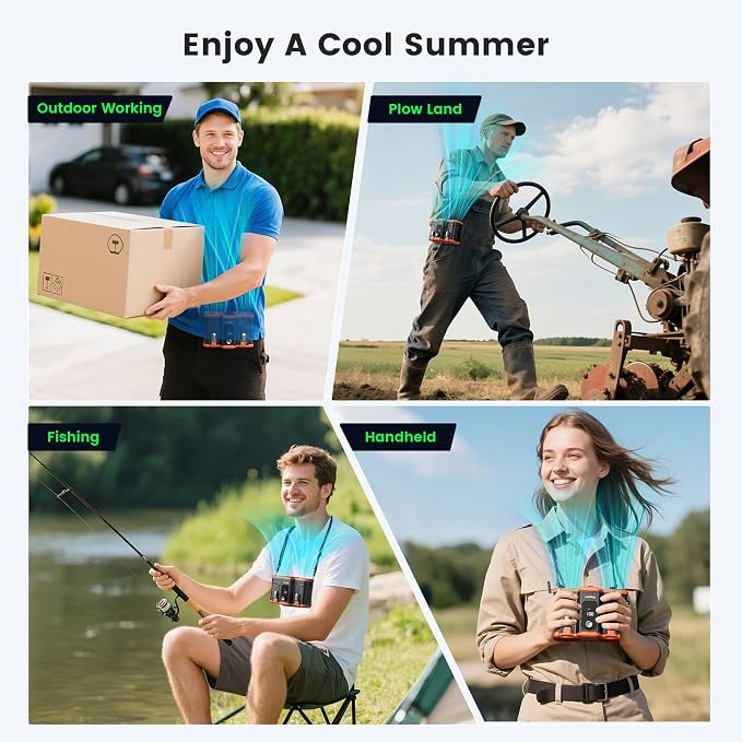 coldSky Waist Fan, 1-150 Adjustable Wind Speed Clip-on Fan | High Speed Dual-Motor,Rechargeable,Hands-Free,for Oudoor,Camping, Jobsite
