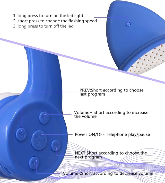 Unicorn Kids Bluetooth Headphones,15 Hours Play time, Toddler Bluetooth Headphones for Girls Boys Laptop Phones,Led Light Up Kids Wireless Headphone for Birthday Travel School Gifts (Blue)