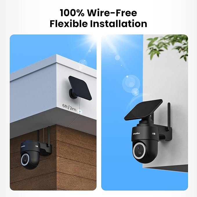 LaView 2K Solar Camera Outdoor Wireless, 100% Wire-Free WiFi Cameras for Home Security, 360° Rechargeable Battery Outdoor Camera, IP65, Color Night Vision, Two-Way Audio, Work with Alexa(4 Pack)